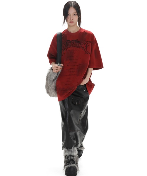 オーバーサイズ 汚れ加工 手書き風プリント Tシャツ DT4199