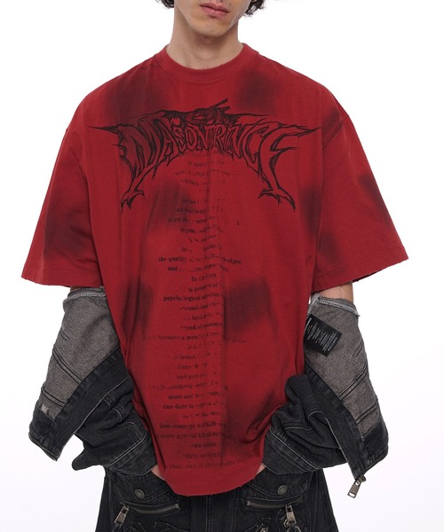 MASONPRINCE Tシャツ プリント ダメージ ウォッシュド 男女兼用 MASONPRINCE tシャツ オーバーサイズ スプレー加工 バック