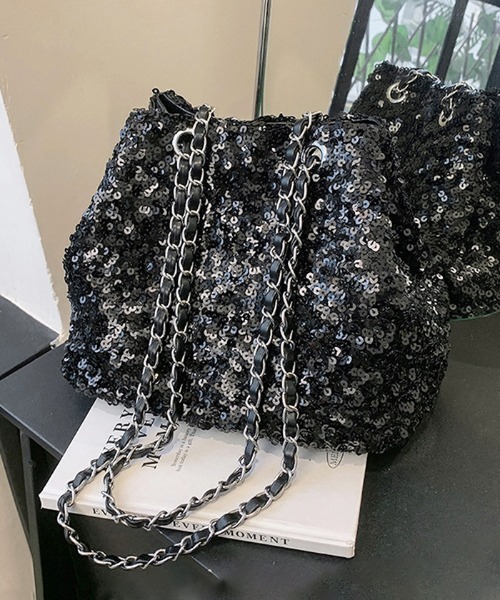 Futier land（フューティアランド）の「スパンコールチェーンバッグ（ショルダーバッグ・レディース・ブラック/シルバー・FREE）」の2枚目の写真