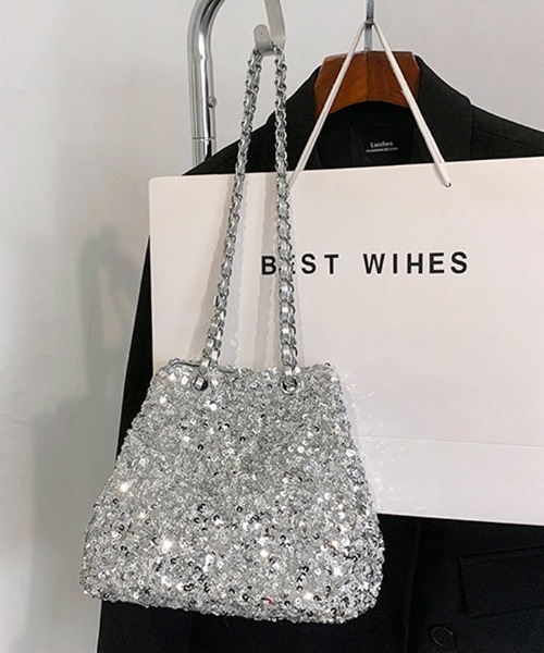 Futier land（フューティアランド）の「スパンコールチェーンバッグ（ショルダーバッグ・レディース・ブラック/シルバー・FREE）」の6枚目の写真