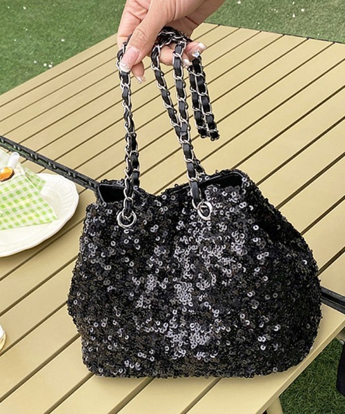 Futier land（フューティアランド）の「スパンコールチェーンバッグ（ショルダーバッグ・レディース・ブラック/シルバー・FREE）」の10枚目の写真