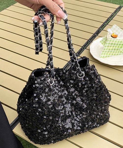 Futier land（フューティアランド）の「スパンコールチェーンバッグ（ショルダーバッグ・レディース・ブラック/シルバー・FREE）」の11枚目の写真