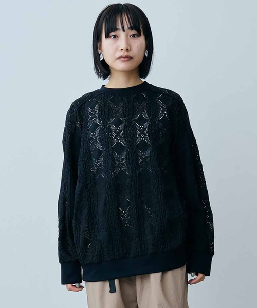 MEDE19F（メデジュウキュウ）の「ＭＥＤＥ１９Ｆ　レース遣いのコンビスウェットプルオーバー（スウェット・レディース・ブラック/ホワイト・MEDIUM/LARGE/X-LARGE）」の2枚目の写真