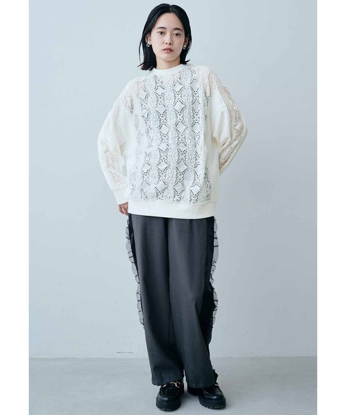 MEDE19F（メデジュウキュウ）の「ＭＥＤＥ１９Ｆ　レース遣いのコンビスウェットプルオーバー（スウェット・レディース・ブラック/ホワイト・MEDIUM/LARGE/X-LARGE）」の4枚目の写真