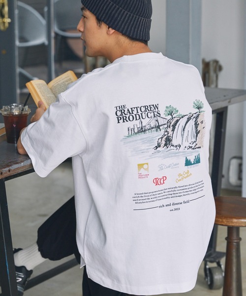 THE CRAFT CREW PRODUCTS（ザクラフトクループロダクツ）の「ヘビーウェイトファンクショナルファブリック ビッグシルエット バックプリントクルーネック半袖Tシャツ / 抗菌・防臭【THE CRAFT CREW PRODUCTS】（Tシャツ/カットソー・メンズ・ダークグリーン/ダークネイビー/ホワイト系/チャコール/ブラック系/ブラック/ダークブラウン/グレイッシュベージュ/ブルー/オフホワイト/アッシュグレー/ブラック系2/グレー系/ベージュ系/ホワイト系2/グレー系2/モカ/ホワイト系3・S/L/M）」の4枚目の写真