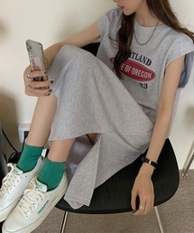 PRIVATE BEACH | ロゴプリントフレンチスリーブTシャツワンピース(ワンピース)