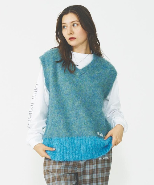 MILKFED.（ミルクフェド）の「SHAGGY KNIT VEST（ベスト・レディース・グレー/ブルー/ライトパープル・ONE SIZE）」の3枚目の写真