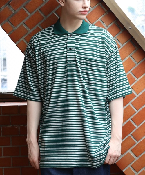 HOUSTON(ヒューストン)の「HOUSTON マルチボーダーワイドポロシャツ(Tシャツ/カットソー・メンズ・ネイビー/パープル/グリーン/ブラック・MEDIUM/XX-LARGE/LARGE/X-LARGE)」の16枚目の写真