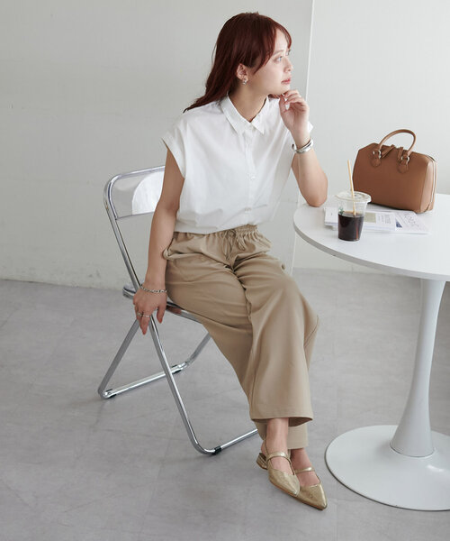 wooyoungmiベージュストレートパンツ 新色追加/7サイズ展開》とろみイージーパンツ【ユニセックス