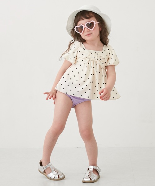 petit main（プティマイン）の「【SWIM】パフスリーブタンキニ（水着・キッズ・ピンク/ライトピンク/アイボリー/ライトブルー・80ｃｍ/90cm/130cm/120cm/110cm/100cm）」の2枚目の写真