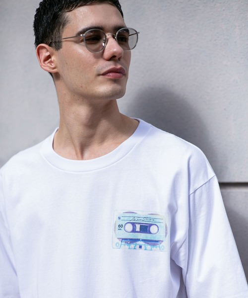 カセットテーププリント白半袖Tシャツ（Tシャツ/カットソー