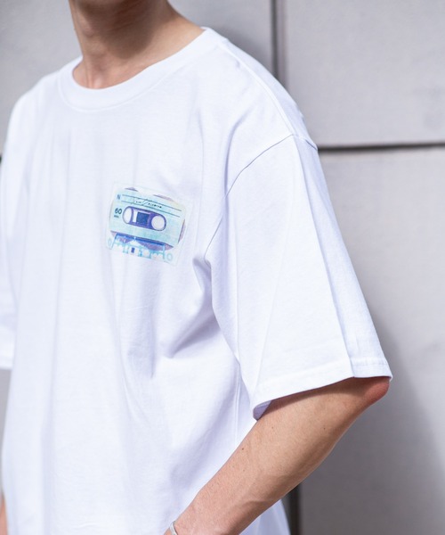 カセットテーププリント白半袖Tシャツ（Tシャツ/カットソー