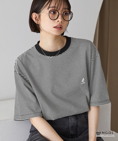 KANGOL（カンゴール）の「KANGOL/カンゴール 別注 ロゴ ワンポイント刺繍オーバーサイズ半袖Tシャツ（Tシャツ/カットソー・メンズ・オフホワイト/ダークブラウン/ブラック/ブラック系/ダークネイビー/チャコール/グレー系/グレイッシュベージュ/ライトグレー/ライトピンク/ライトブルー/グリーン系/サックスブルー/ワイン系・L/M/S）」の3枚目の写真