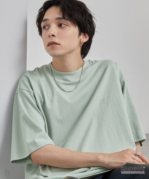 KANGOL（カンゴール）の「KANGOL/カンゴール 別注 ロゴ ワンポイント刺繍オーバーサイズ半袖Tシャツ（Tシャツ/カットソー・メンズ・オフホワイト/ダークブラウン/ブラック/ブラック系/ダークネイビー/チャコール/グレー系/グレイッシュベージュ/ライトグレー/ライトピンク/ライトブルー/グリーン系/サックスブルー/ワイン系・L/M/S）」の9枚目の写真