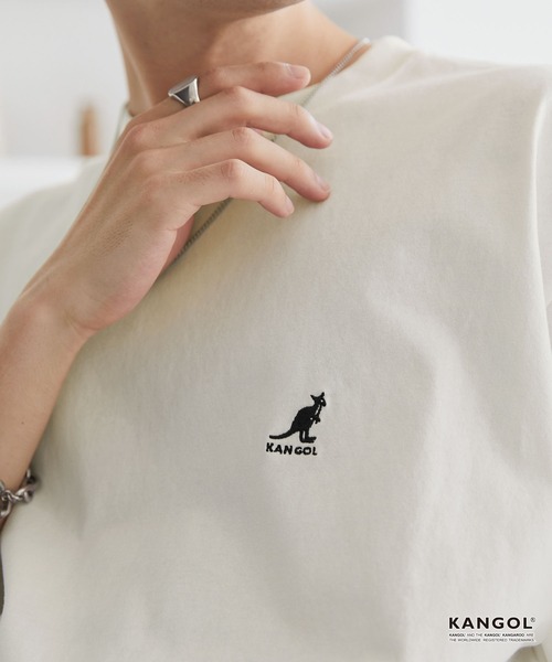 KANGOL（カンゴール）の「KANGOL/カンゴール 別注 ロゴ ワンポイント刺繍オーバーサイズ半袖Tシャツ（Tシャツ/カットソー・メンズ・オフホワイト/ダークブラウン/ブラック/ブラック系/ダークネイビー/チャコール/グレー系/グレイッシュベージュ/ライトグレー/ライトピンク/ライトブルー/グリーン系/サックスブルー/ワイン系・L/M/S）」の17枚目の写真