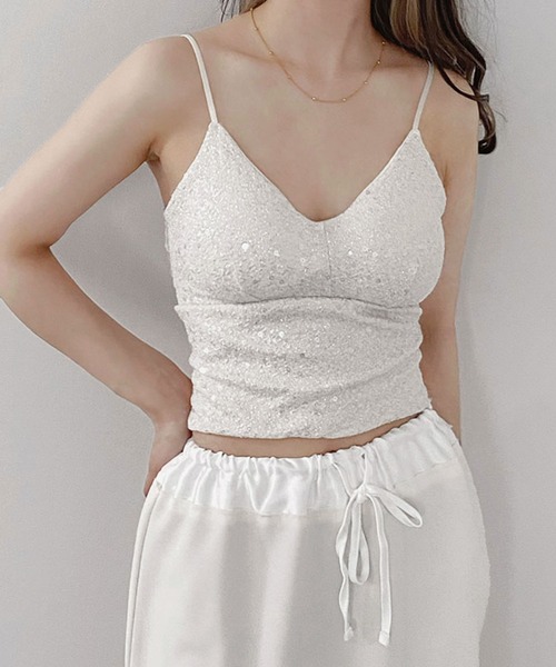 セール】【SNSで話題！】パッド付きラメキャミソール／padded lame