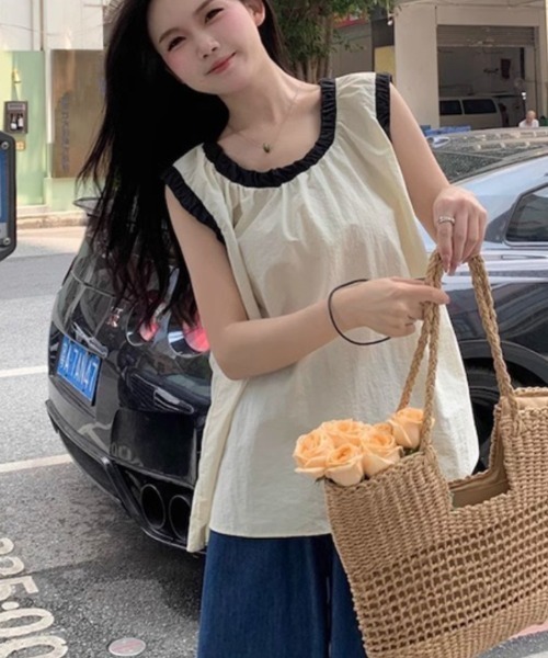Achic(アシック)の「ノースリーブブラウス(シャツ/ブラウス・レディース・ブラック/アイボリー・M)」の4枚目の写真