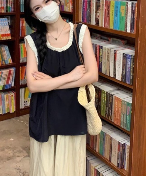 Achic(アシック)の「ノースリーブブラウス(シャツ/ブラウス・レディース・ブラック/アイボリー・M)」の10枚目の写真