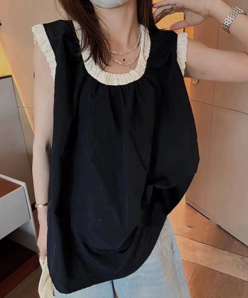 Achic(アシック)の「ノースリーブブラウス(シャツ/ブラウス・レディース・ブラック/アイボリー・M)」の12枚目の写真