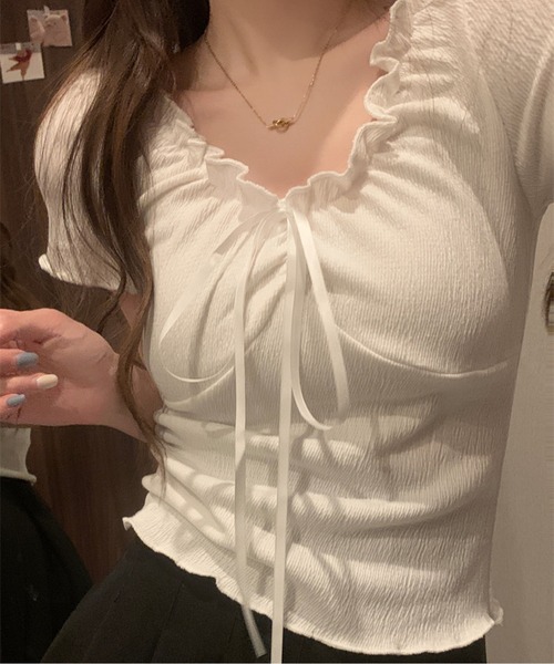 SPIGA(スピーガ)の「ネックギャザーパフTシャツ(Tシャツ/カットソー・レディース・ホワイト/グレー・FREE)」の8枚目の写真