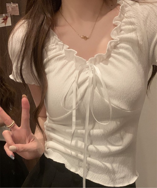 SPIGA(スピーガ)の「ネックギャザーパフTシャツ(Tシャツ/カットソー・レディース・ホワイト/グレー・FREE)」の5枚目の写真