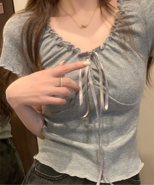 SPIGA(スピーガ)の「ネックギャザーパフTシャツ(Tシャツ/カットソー・レディース・ホワイト/グレー・FREE)」の10枚目の写真