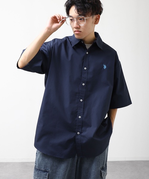 U.S. POLO ASSN.(ユーエスポロアッスン)の「【U.S. POLO ASSN.】 ワンポイント ロゴ刺繍 ブロード ビッグシルエット 半袖 シャツ(シャツ/ブラウス・メンズ・ライラック系/ホワイト×ネイビー/ブルー系/ネイビー/インディゴブルー/ホワイト・MEDIUM/LARGE/X-LARGE)」の3枚目の写真