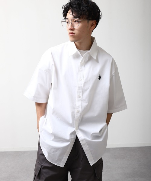 U.S. POLO ASSN.(ユーエスポロアッスン)の「【U.S. POLO ASSN.】 ワンポイント ロゴ刺繍 ブロード ビッグシルエット 半袖 シャツ(シャツ/ブラウス・メンズ・ライラック系/ホワイト×ネイビー/ブルー系/ネイビー/インディゴブルー/ホワイト・MEDIUM/LARGE/X-LARGE)」の1枚目の写真