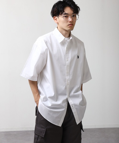 U.S. POLO ASSN.(ユーエスポロアッスン)の「【U.S. POLO ASSN.】 ワンポイント ロゴ刺繍 ブロード ビッグシルエット 半袖 シャツ(シャツ/ブラウス・メンズ・ライラック系/ホワイト×ネイビー/ブルー系/ネイビー/インディゴブルー/ホワイト・MEDIUM/LARGE/X-LARGE)」の7枚目の写真