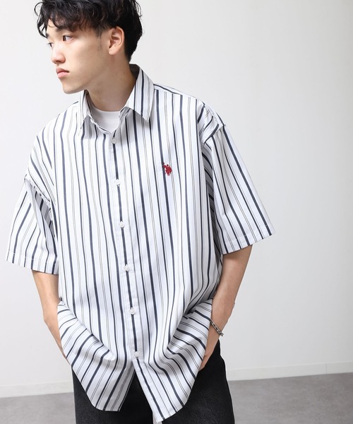 U.S. POLO ASSN.(ユーエスポロアッスン)の「【U.S. POLO ASSN.】 ワンポイント ロゴ刺繍 ブロード ビッグシルエット 半袖 シャツ(シャツ/ブラウス・メンズ・ライラック系/ホワイト×ネイビー/ブルー系/ネイビー/インディゴブルー/ホワイト・MEDIUM/LARGE/X-LARGE)」の14枚目の写真