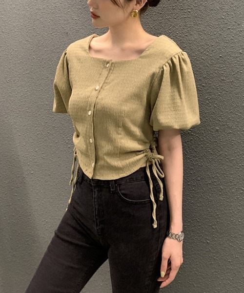 gossip!ロサンゼルス(ゴシップロサンゼルス)の「サイドリボンパフスリーブブラウス(シャツ/ブラウス・レディース・ブラウン/ブラック/オフホワイト・FREE)」の11枚目の写真