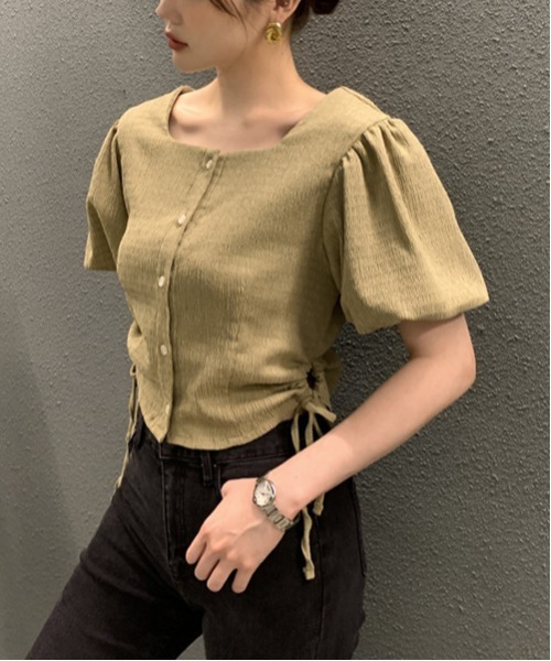 gossip!ロサンゼルス(ゴシップロサンゼルス)の「サイドリボンパフスリーブブラウス(シャツ/ブラウス・レディース・ブラウン/ブラック/オフホワイト・FREE)」の9枚目の写真