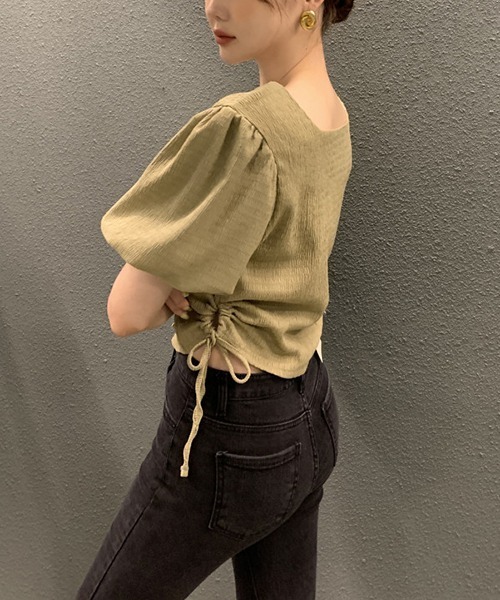gossip!ロサンゼルス(ゴシップロサンゼルス)の「サイドリボンパフスリーブブラウス(シャツ/ブラウス・レディース・ブラウン/ブラック/オフホワイト・FREE)」の8枚目の写真