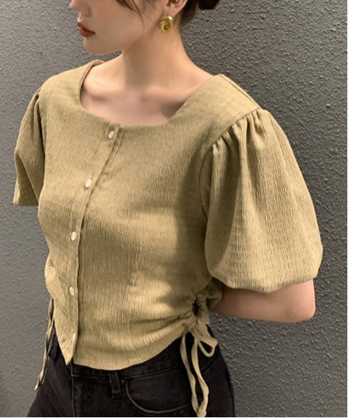 gossip!ロサンゼルス(ゴシップロサンゼルス)の「サイドリボンパフスリーブブラウス(シャツ/ブラウス・レディース・ブラウン/ブラック/オフホワイト・FREE)」の7枚目の写真