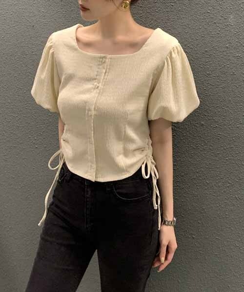 gossip!ロサンゼルス(ゴシップロサンゼルス)の「サイドリボンパフスリーブブラウス(シャツ/ブラウス・レディース・ブラウン/ブラック/オフホワイト・FREE)」の14枚目の写真