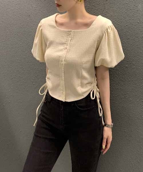 gossip!ロサンゼルス(ゴシップロサンゼルス)の「サイドリボンパフスリーブブラウス(シャツ/ブラウス・レディース・ブラウン/ブラック/オフホワイト・FREE)」の15枚目の写真