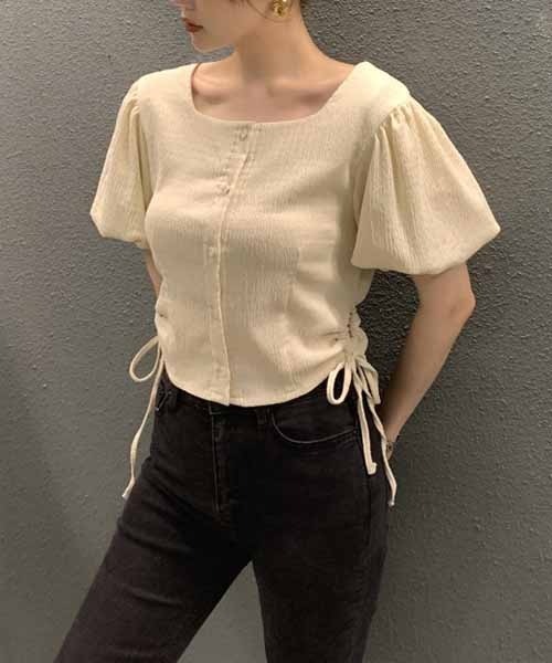 gossip!ロサンゼルス(ゴシップロサンゼルス)の「サイドリボンパフスリーブブラウス(シャツ/ブラウス・レディース・ブラウン/ブラック/オフホワイト・FREE)」の16枚目の写真