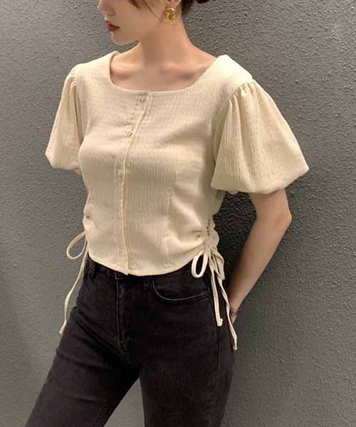 gossip!ロサンゼルス(ゴシップロサンゼルス)の「サイドリボンパフスリーブブラウス(シャツ/ブラウス・レディース・ブラウン/ブラック/オフホワイト・FREE)」の17枚目の写真