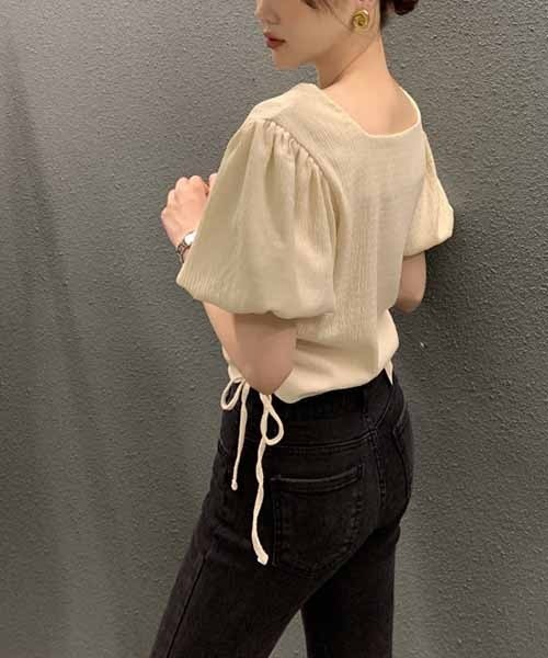 gossip!ロサンゼルス(ゴシップロサンゼルス)の「サイドリボンパフスリーブブラウス(シャツ/ブラウス・レディース・ブラウン/ブラック/オフホワイト・FREE)」の18枚目の写真