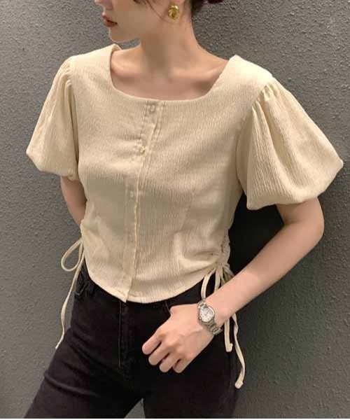 gossip!ロサンゼルス(ゴシップロサンゼルス)の「サイドリボンパフスリーブブラウス(シャツ/ブラウス・レディース・ブラウン/ブラック/オフホワイト・FREE)」の19枚目の写真