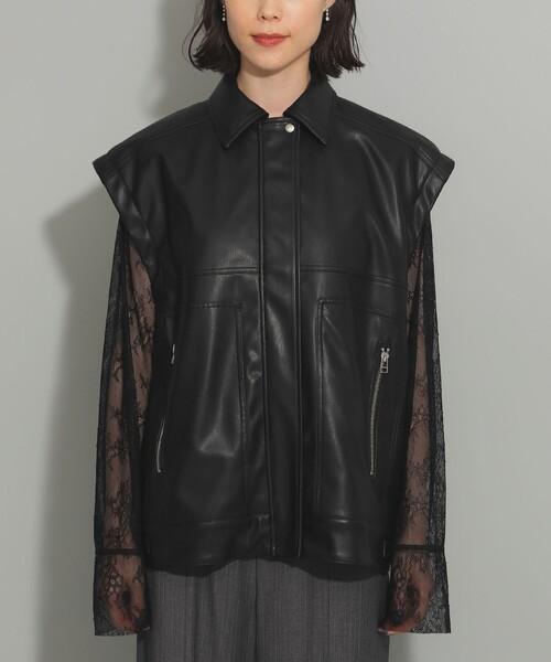 Ray BEAMS(レイビームス)の「フェイクレザー フライト ベスト(ベスト・レディース・ブラック・ONE SIZE)」の3枚目の写真