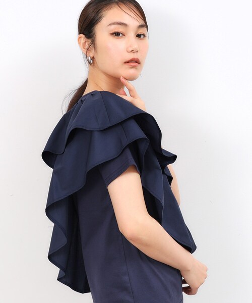 OPAQUE.CLIP（オペークドットクリップ）の「◆フリルドッキングカットソー【洗濯機洗い可】（Tシャツ/カットソー・レディース・ブラック/ネイビー/ホワイト・42/40/38）」の8枚目の写真