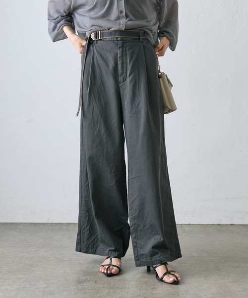 PUAL CE CIN（ピュアルセシン）の「ラインベルト付き高密度コットンワイドパンツ（その他パンツ・レディース・キャメル/チャコールグレー/カーキ・FREE）」の21枚目の写真