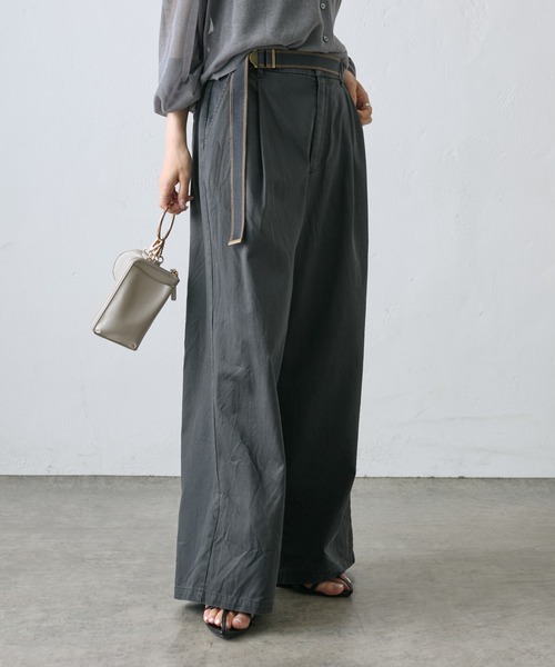 PUAL CE CIN（ピュアルセシン）の「ラインベルト付き高密度コットンワイドパンツ（その他パンツ・レディース・キャメル/チャコールグレー/カーキ・FREE）」の20枚目の写真
