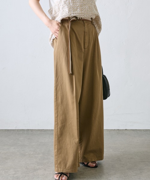 PUAL CE CIN（ピュアルセシン）の「ラインベルト付き高密度コットンワイドパンツ（その他パンツ・レディース・キャメル/チャコールグレー/カーキ・FREE）」の9枚目の写真