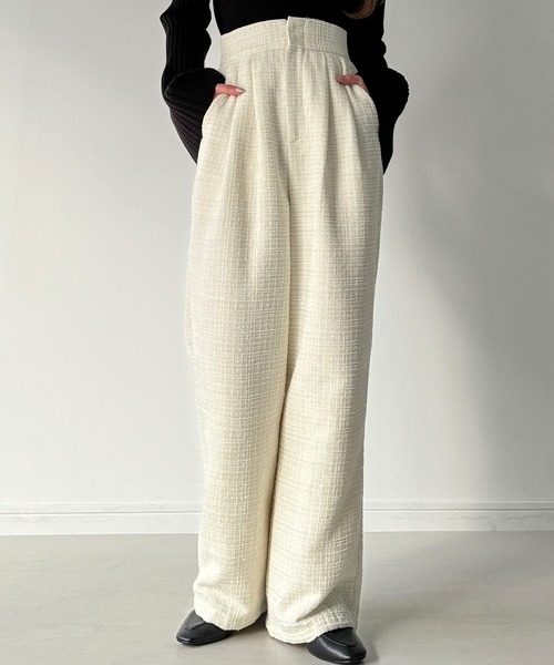 セール】【ロング／ショート丈選べる】ラメツイードパンツ[高