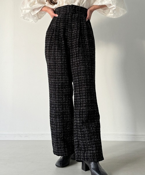 JUNOAH（ジュノア）の「【ロング／ショート丈選べる】ラメツイードパンツ[高身長サイズMT/低身長サイズS有り]（その他パンツ・レディース・ブラック系その他/アイボリー/ブラック系その他2/ブラック系その他3/ホワイト系その他/ブラック系その他4・MT/XL-Long/S-Long/L-Long/M-Long/S-Short/XL-Short/L-Short/M-Short）」の5枚目の写真