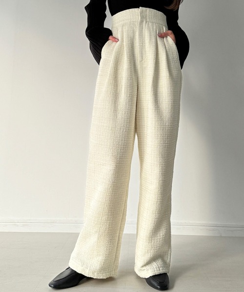 セール】【ロング／ショート丈選べる】ラメツイードパンツ[高身長