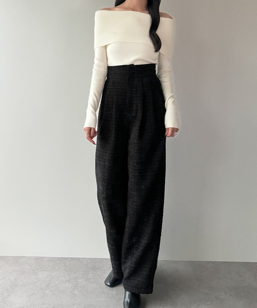 セール】【ロング／ショート丈選べる】ラメツイードパンツ[高身長