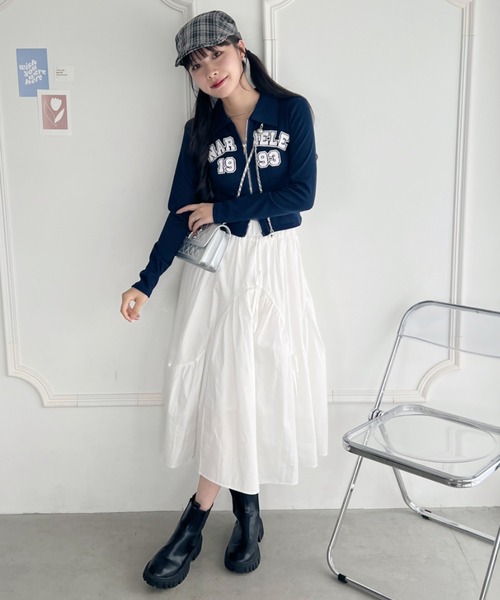 √nuage(ルートニュアージュ)の「ダブルジップロゴトップス(Tシャツ/カットソー・レディース・ネイビー/グレー・FREE)」の6枚目の写真